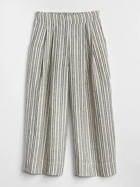 GAP Women’s size 14 High Rise white Gray Stripe Crop Wide Leg Linen Pants